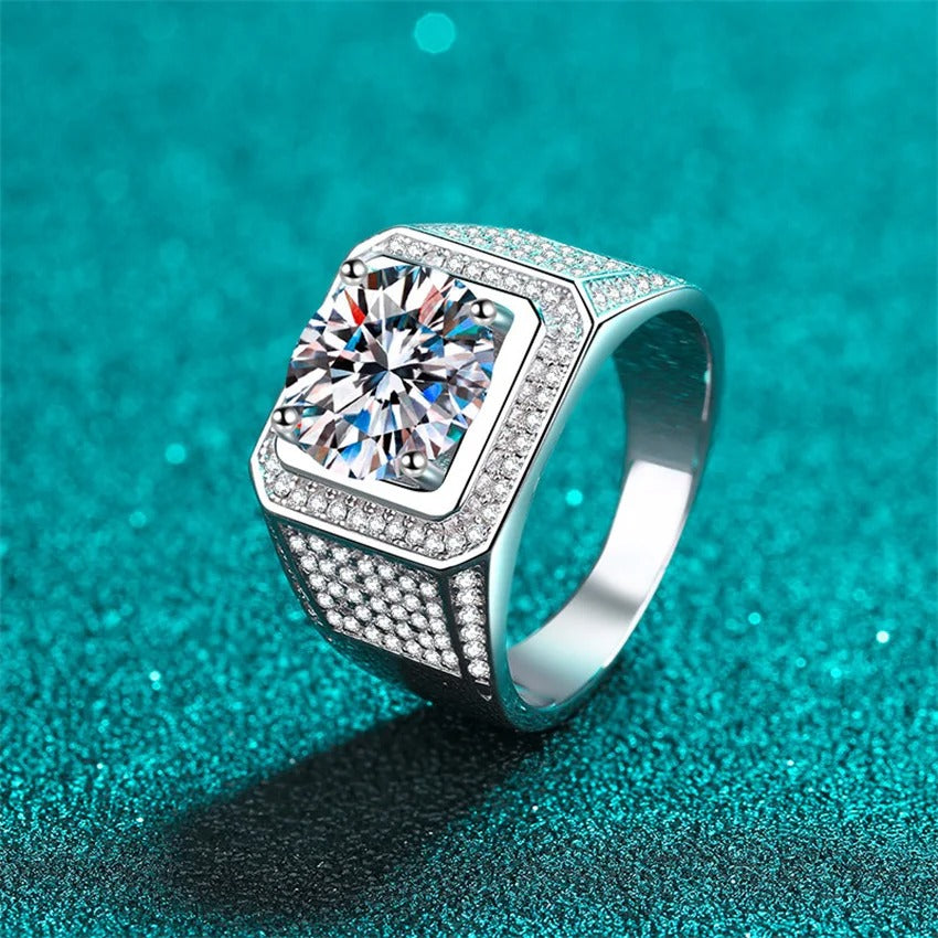 Majestic Moissanite Sterling Silver Men’s Ring