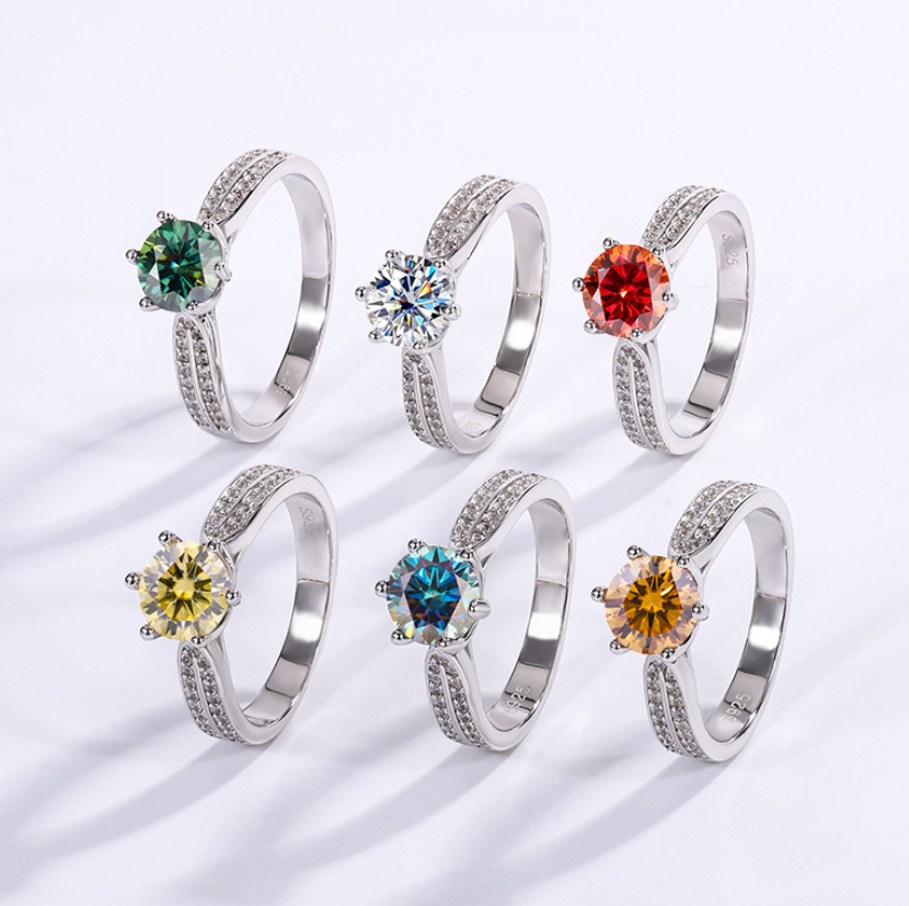 No.016 S925 1crt VVS Color D level EX cut Moissanite rings - White & Multi colours