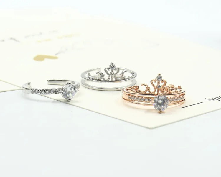 Regal Splendor - Crown Ring Set (925 Sterling Silver)