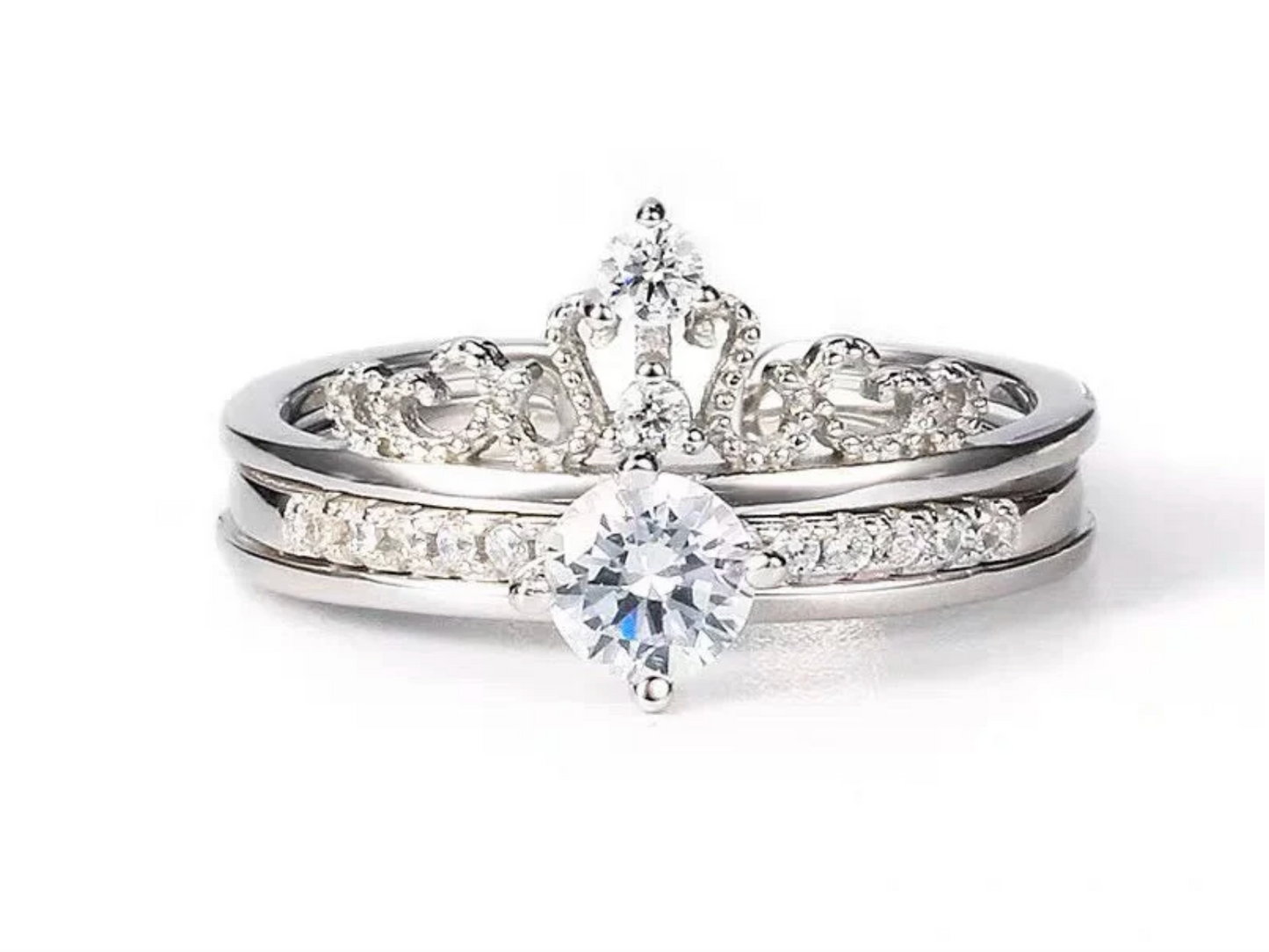 Regal Splendor - Crown Ring Set (925 Sterling Silver)